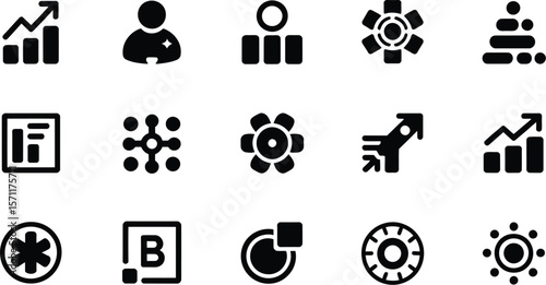 Collection of black icons representing business growth