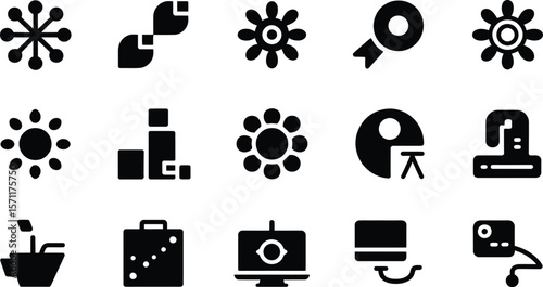 A set of black icons illustrating network connections