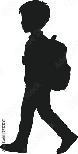 Silhouette of Schoolboy Walking with Backpack Vector Art
