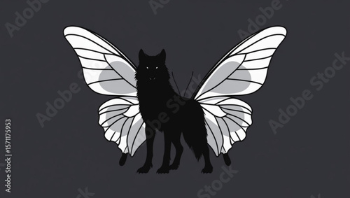  Black Wolf with White Butterfly Wings