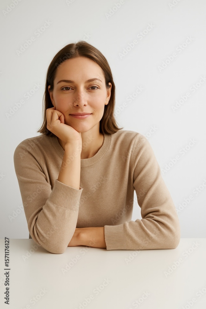 Confident Woman Portrait at Desk, Professional Office Look Confident Woman Portrait at Desk, Professional Office Look