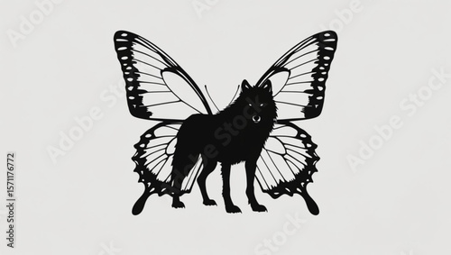  Wolf with Open Butterfly Wings Silhouette