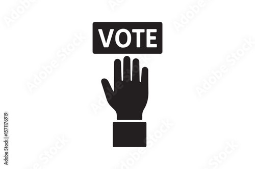 Raised hand vote icon silhouette vector art illustration on white background