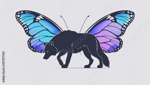  Wolf Silhouette with Colorful Butterfly Wings