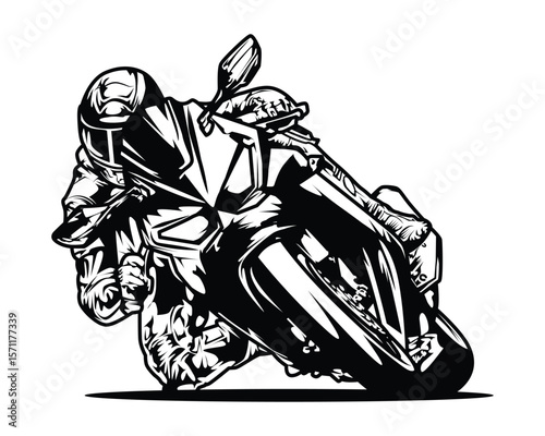 Vector illustration of a motorcyclist entering a curve