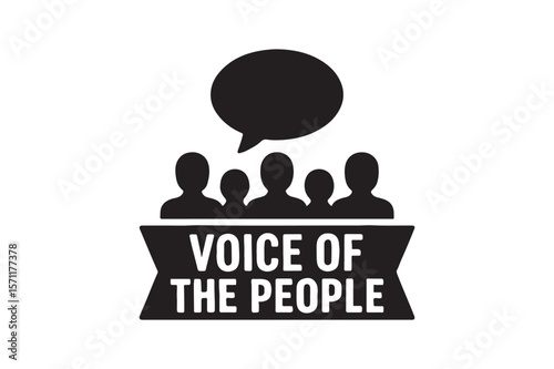 Voice of people banner icon silhouette vector art illustration on white background