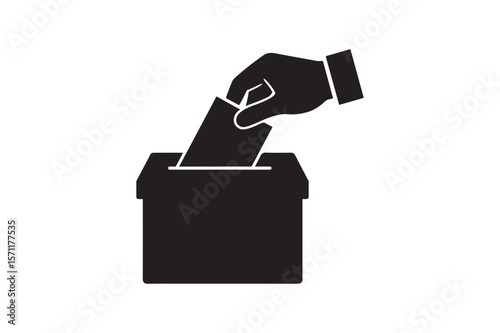 Voter hand inserting ballot silhouette vector art illustration on white background