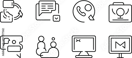 Simple line icons representing communication methods