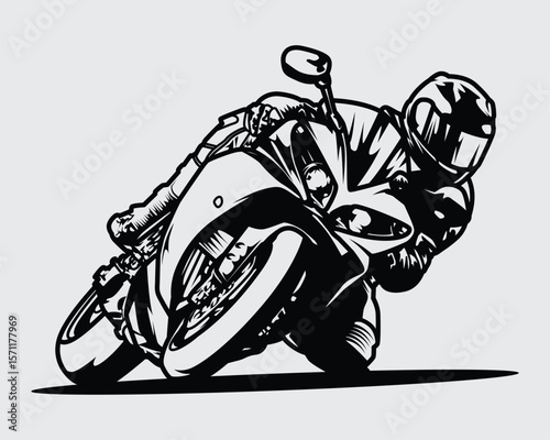Vector illustration of a motorcyclist entering a curve