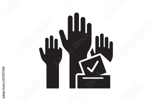 Voting hands raised icon silhouette vector art illustration on white background