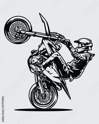 Vector illustration of a motorcyclist doing a wheelie