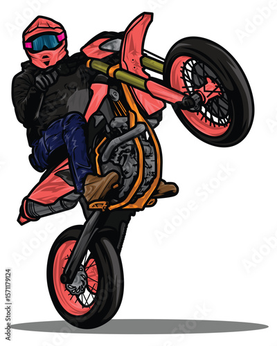 Vector illustration of a motorcyclist doing a wheelie