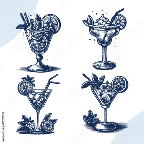 Cocktails hand drawn vector style