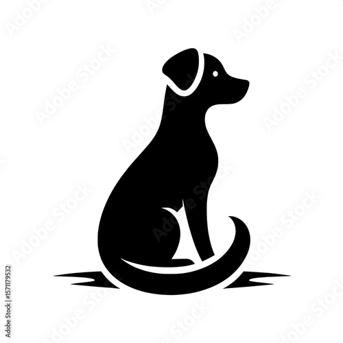 Dog Sitting with Tail Curled