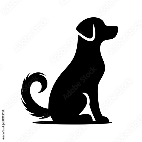 Dog Sitting with Tail Curled