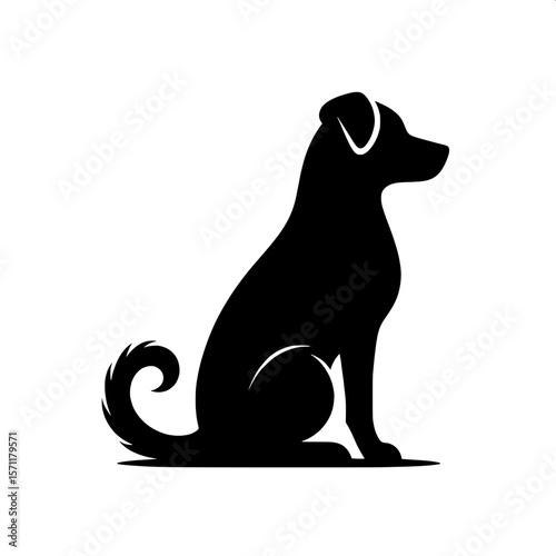 Dog Sitting with Tail Curled