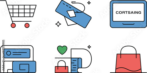 Colorful icons for online shopping and payments