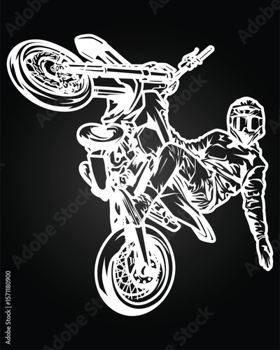 Vector illustration of a motorcyclist doing a wheelie