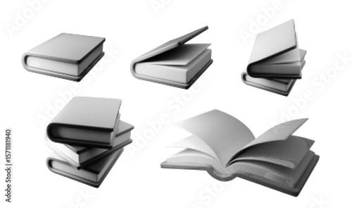 3D Vector illustration of halftone books in various positions, perfect for educational themes, reading concepts, and library-related designs. Trendy retro style for contemporary projects.