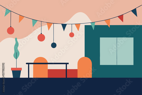 Modern Apartment Scene With String Lights And Soft Glow