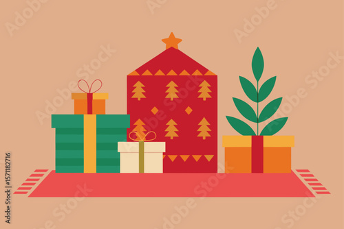 Classic Holiday Decor With Patterned Rug Gifts And Garland