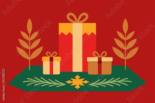 Classic Holiday Decor With Patterned Rug Gifts And Garland