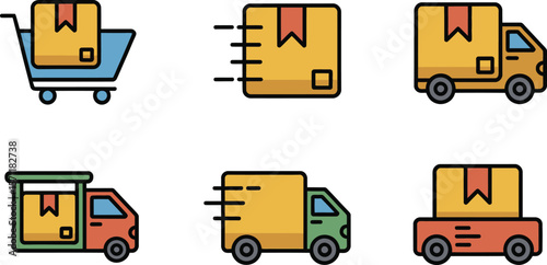 Colorful delivery icons show various shipping methods