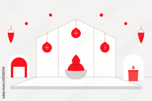 Bright White Room Decorated With Minimal Red Holiday Decor