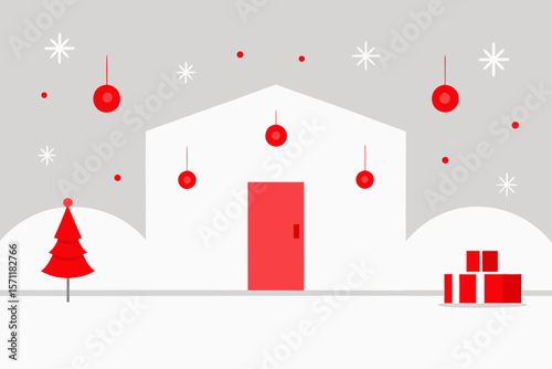 Bright White Room Decorated With Minimal Red Holiday Decor