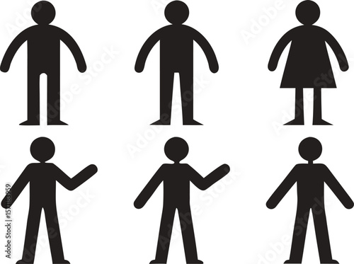 Minimal People Silhouette Icons – Set of 6 Human Figures