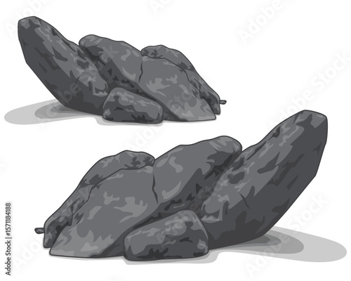 Two gray rocks with shadows