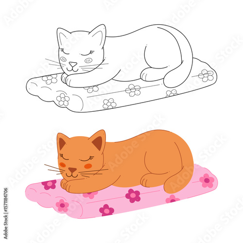 Two cute cats sleeping on a floating mattress. Clip art for your projects.