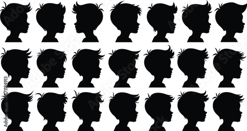 Side silhouettes of boys with various hairstyles.