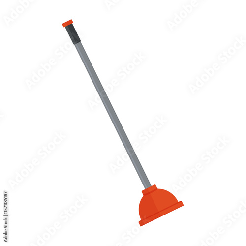 Vector illustration of a toilet plunger on white background. Flat design plumbing tool for unclogging drains and sinks. Sanitary equipment for home repair, maintenance, and labor day or workers day 