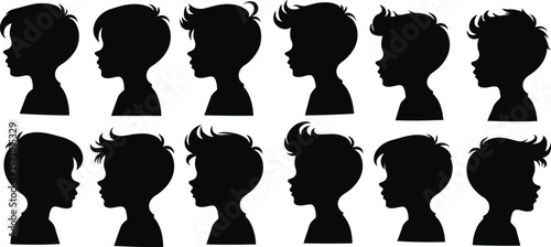 Side view boy silhouettes with trendy hairstyles.