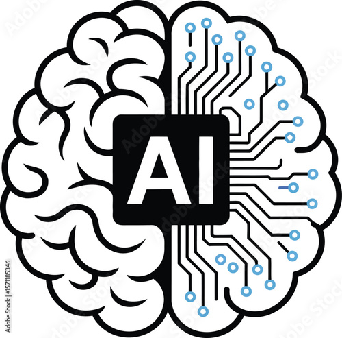 Artificial intelligence brain concept with neural network circuits and ai text