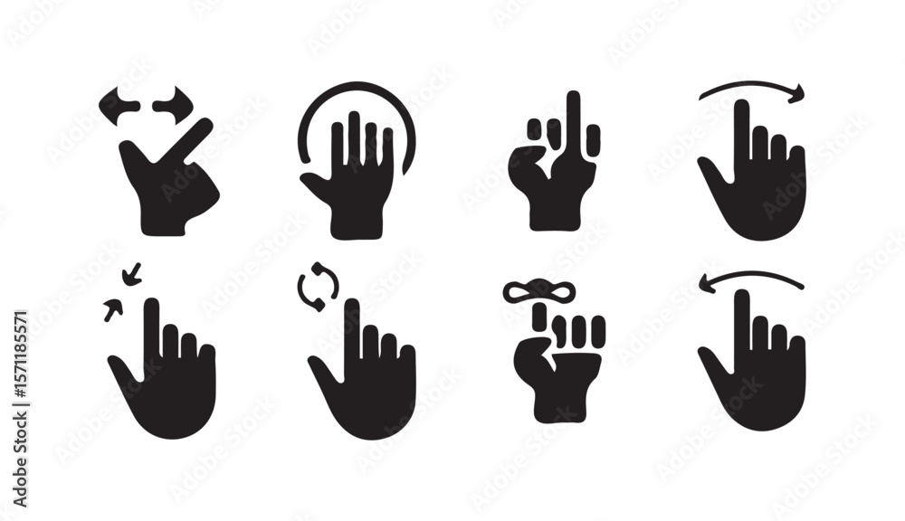 Fototapeta premium Touchscreen Gesture Icons Set. Swipe, Tap, Zoom, and Multi-Touch Symbols. Victor illustration eps 10
