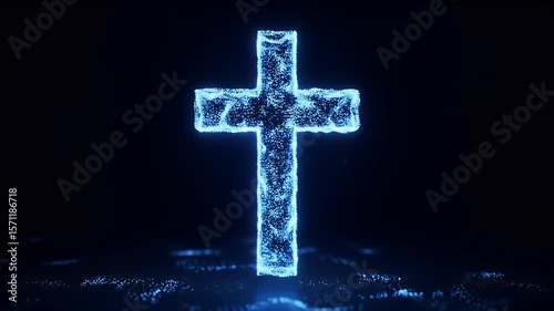 Cross Made of blue Light Particles 