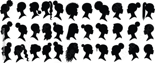 Girl silhouettes in different hairstyles and poses.