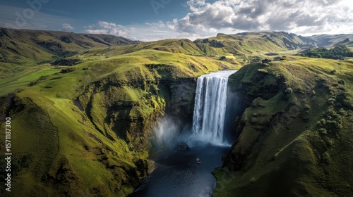 Fototapeta Naklejka Na Ścianę i Meble -  The Majestic Seljalandsfoss Waterfall Cascading Through Lush Greenery in Iceland