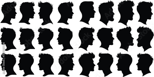 Men side view silhouettes with a variety of hairstyles.