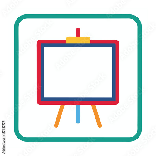 Colorful flat icon of an empty presentation easel with a blank whiteboard for your message