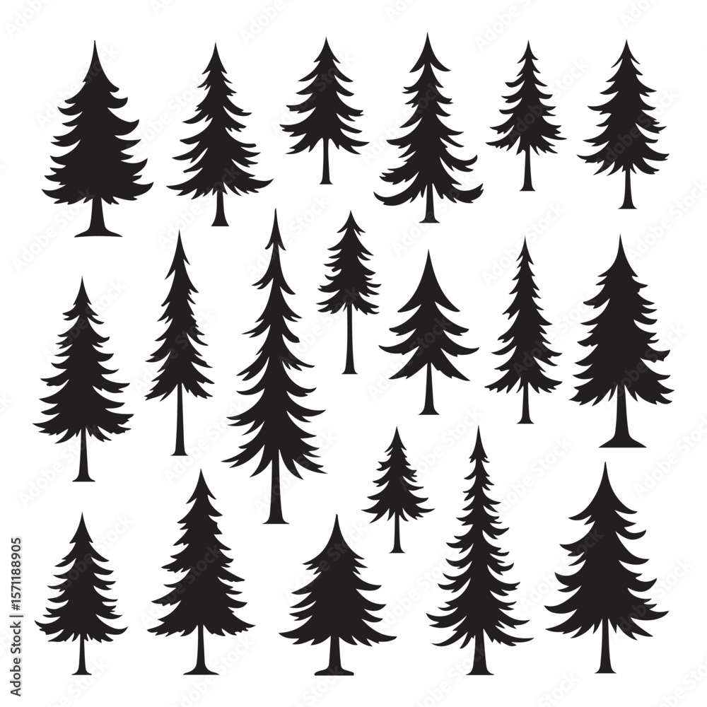 Obraz premium Pine Tree Silhouette Bundle Dense Forest Vector Collection