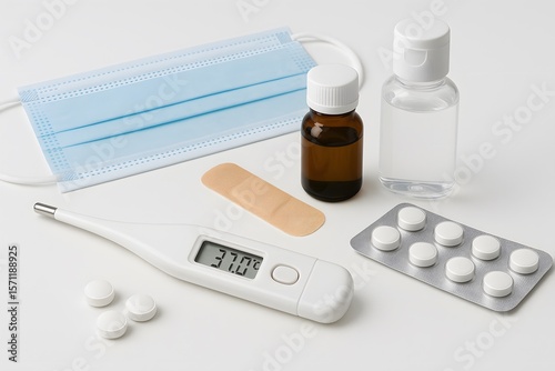 tablets and thermometer medial supplies. illustration
