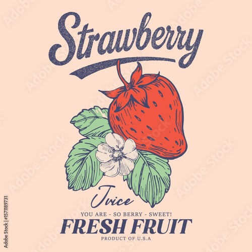 Strawberry illustration artwork, t-shirts, women's fashion with food vibes, trendy strawberry illustration artwork, summer fresh fruit. vintage retro graphics