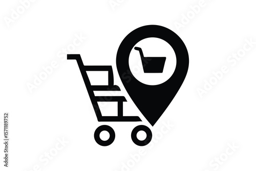 Shopping Location Icon with Shopping Cart and Map Pointer