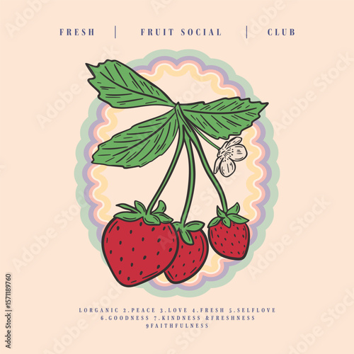 Strawberry graphic, sweatshirt fruit print design, fruit print artwork, women's t-shirt, Trendy Strawberry Tee Shirt, print design, summer t-shirt design, girls print design, Retro Strawberry T-Shirt