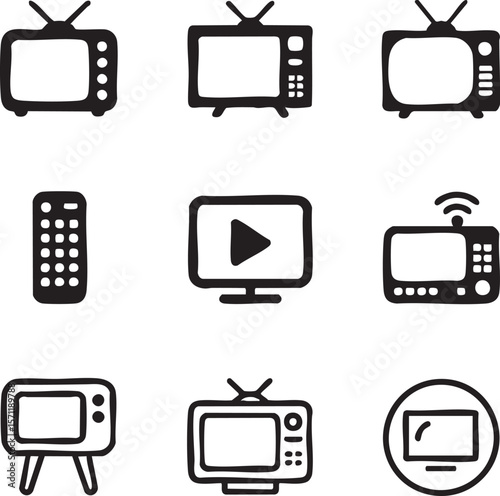 Retro television and modern screen icons hand drawn style classic technology icon set