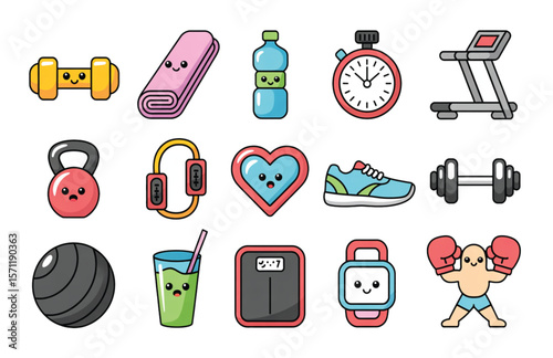 "Cute Fitness and Exercise Equipment Icons"
