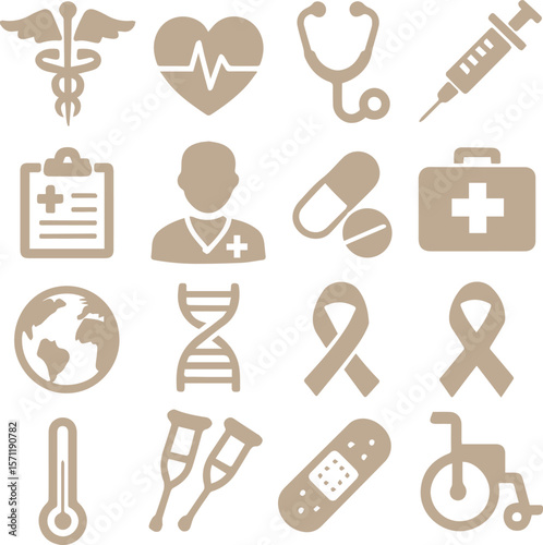 Medical Line Icon Set contains Stethoscope, Ambulance, Nurse, Doctor, Syringe, Serum, First Aid Kit and so on icons